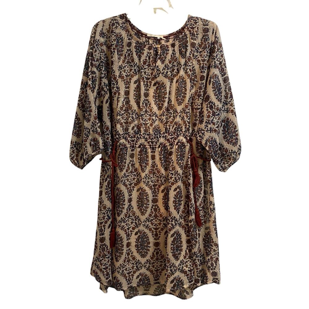 Anthropologie Floreat Zharah Peasant Large‎ Dress Paisley Chiffon Sash Tie Boho